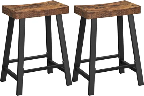VASAGLE Juego de 2 taburetes de bar, taburetes de altura de mostrador, sillas de bar con reposapiés, taburetes de desayuno de cocina de 23.6