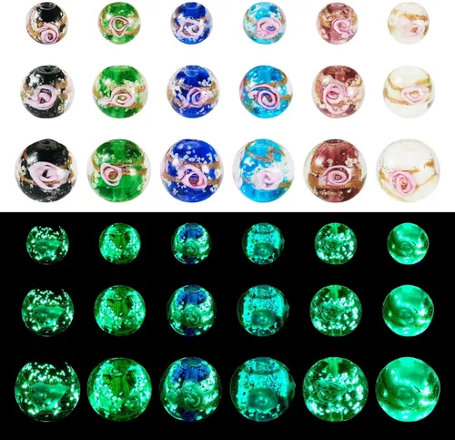 72 cuentas redondas que brillan en la oscuridad, cuentas luminosas de colores, cuentas de cristal de chicle, cuentas a granel para collares, aretes,