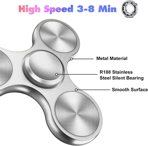Miniatura 4 de Fidget Spinners, 3-8 minutos de giros de acero inoxidable con rodamiento de metal Fidget Spinner, EDC TDAH estrés ansiedad alivia juguetes