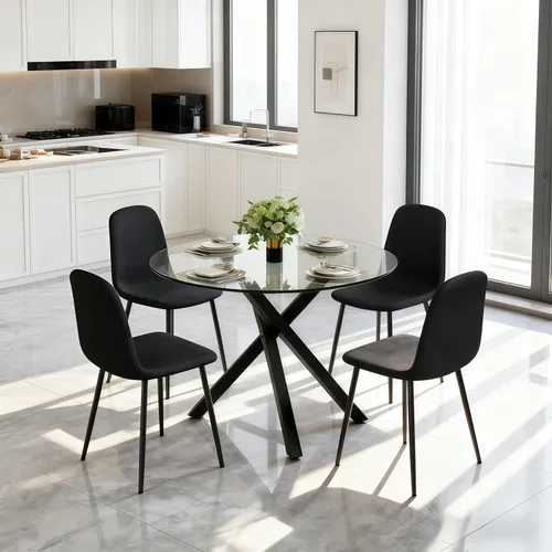 Miniatura 26 de Juego de mesa de comedor redonda de vidrio para 4, mesa de cocina redonda de 39 pulgadas y sillas para 4 personas con tapa de vidrio templado y base