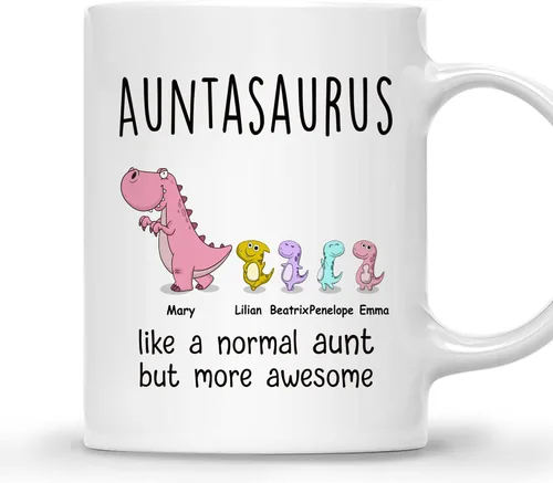 Miniatura 11 de Gossby Taza personalizada (1 niño) AUNTASAURUS Like a Normal Aunt but More Awesome - Taza de café para la abuela de parte de la nieta, nieto
