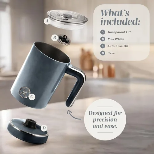 Miniatura 3 de COOK WITH COLOR Vaporizador y espumador eléctrico 4 en 1, calentamiento y espuma de 2 minutos, máquina de espuma fría y caliente para café, latte