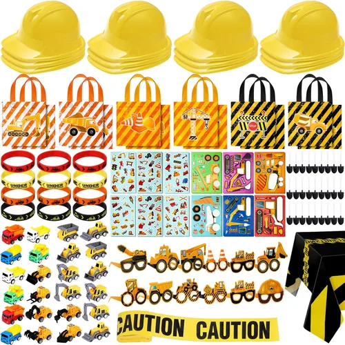 Sratte 148 piezas de suministros de fiesta de cumpleaños de construcción incluyen 12 sombreros de construcción, 24 juguetes de camión, 24