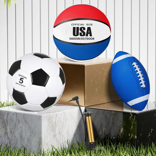 Miniatura 4 de Sratte Juego de 3 pelotas deportivas para adolescentes y adultos, incluyendo tamaño oficial, fútbol, baloncesto, fútbol con bomba y bolsa