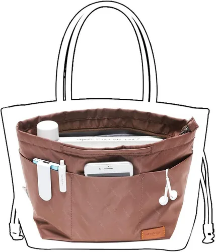 Miniatura 42 de iN Organizador de bolso con cremallera de tela de nailon para mujer, Beige