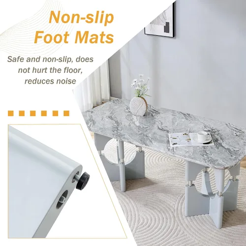 Miniatura 6 de Moderno juego de mesa rectangular para 4, mesa grande de mármol sintético gris de 71 pulgadas con base de metal con marco hueco, y 4 sillas