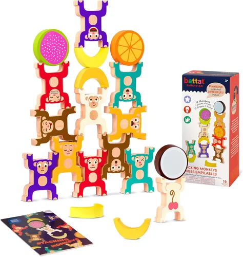 Juguete de monos apilables de madera para niños pequeños - Anillos entrelazados coloridos - Desarrolla habilidades motoras finas y mano -
