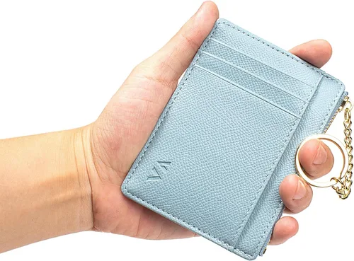 Miniatura 60 de Tarjetero delgado con bloqueo RFID, billetera de bolsillo pequeño, con cremallera Keychian para monedero, monedero y tarjetero para mujeres y hombres