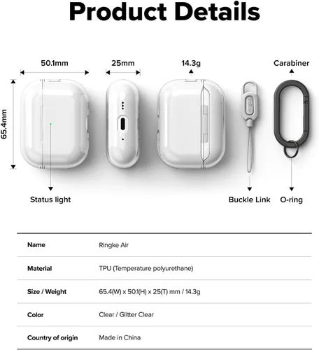 Miniatura 8 de Ringke Funda Air para AirPods Pro 3 [0.05 pulgadas de grosor] sin funda, ligera, delgada, linda funda con mosquetón para mujeres, hombres