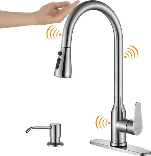 Miniatura 8 de Grifo de Cocina sin Contacto, KEER Sensor de Movimiento Inteligente sin Manos de Mango Único con Resorte para Fregadero de Cocina con Rociador Oro