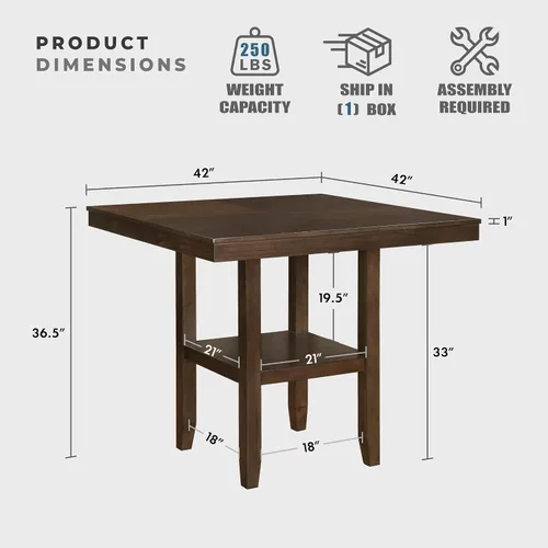 Miniatura 3 de Lexicon Juego de mesa de comedor de altura de mostrador para 4, mesa de cocina con estante de almacenamiento y 4 sillas tapizadas, juego de comedor