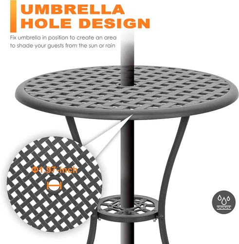 Miniatura 6 de NUU GARDEN - Juego de bistró de 3 piezas para exteriores, todo clima, de aluminio fundido, juego de mesa de bistró y 2 sillas para patio