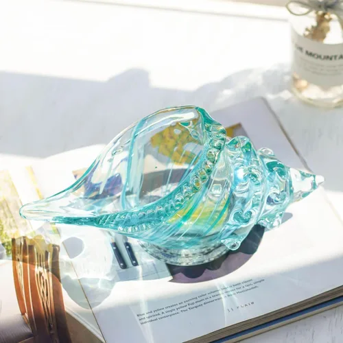 Miniatura 5 de QFkris 9.9" Figura de Caracola de Concha de Cristal Soplado a Mano para Decoración del Hogar Arte de Concha de Cristal Escultura
