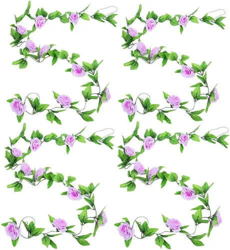 Miniatura 10 de Zhiheng Paquete de 4 vides artificiales de rosas artificiales de 78 pies con hojas verdes, flores falsas, plantas colgantes de jardín, guirnalda