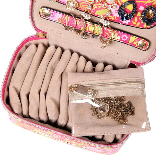 Miniatura 6 de Angelina's Palace Jewelry Organizer Case Bridesmaid Gifts Travel Bag Vegan Leather Box for Necklace Earring Bracelet Ring(blossom fuschia)