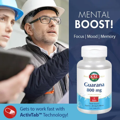 Miniatura 4 de KAL Guarana 800 Aproximadamente 28 miligramos de cafeína de origen natural Energía saludable y apoyo para la concentración 120 tabletas