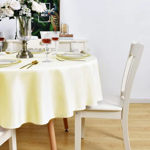 Miniatura 2 de Mantel redondo color crema, impermeable, resistente a las manchas, sin arrugas, poliéster de 210 GSM, lavable, lavable, lavable, para fiestas