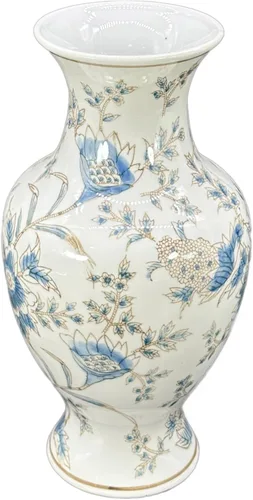 Miniatura 12 de Galt International Jarrón de Cerámica Floral de Grulla Chinoiserie Blanco y Azul de 14" - Jarrón Antiguo Pintado a Mano de Porcelana Estilo Chino