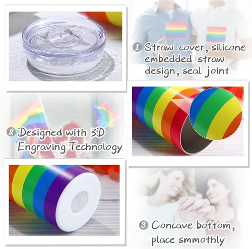 Miniatura 5 de Geiserailie Vaso de bandera del orgullo arcoíris, regalo pansexual Lesbiana LGBT del orgullo gay, taza de agua a rayas de arcoíris, regalos del mes