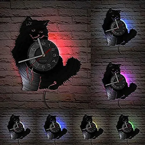 Miniatura 5 de Ragdoll Cat Shadow Art Vinyl Record Wall Clock Cat Breed Home Decoration Retro Photo Album Clock Pet Shop Accessories Kitty Cat Lover Gift 12 Inches