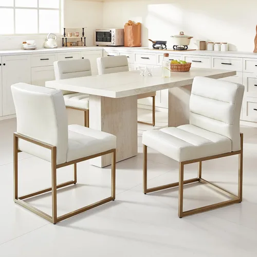 Miniatura 10 de GrandNoor Brown Faux Leather Dining Chairs Set of 2, Mid-Century Modern Dining Room Chairs with Armless, Checkered Kitchen Chair with Metal Legs