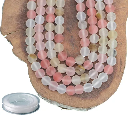 Miniatura 19 de Piedras preciosas redondas de jade blanco mate natural de 0.236 pulgadas esmeriladas, 120 cuentas sueltas a granel para hacer joyas y pulseras