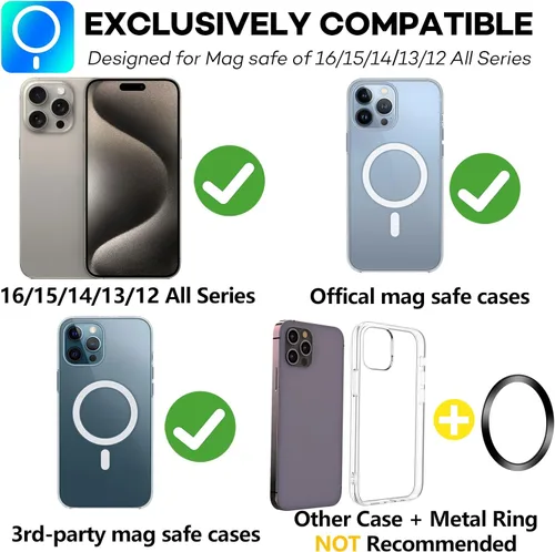Miniatura 4 de Compatible con Mag Safe Car Mount Dashboard Magnetic 360° Soporte de teléfono ajustable de goma suave frontal compatible con iPhone