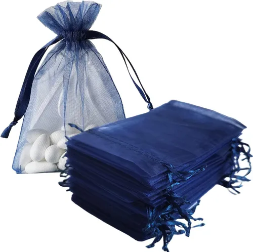 Miniatura 11 de Bolsas de regalo de organza de 5 x 7 pulgadas con cordón para joyas, dulces, flores de lavanda secas, 100 bolsitas rojas, bolsa de malla de tela
