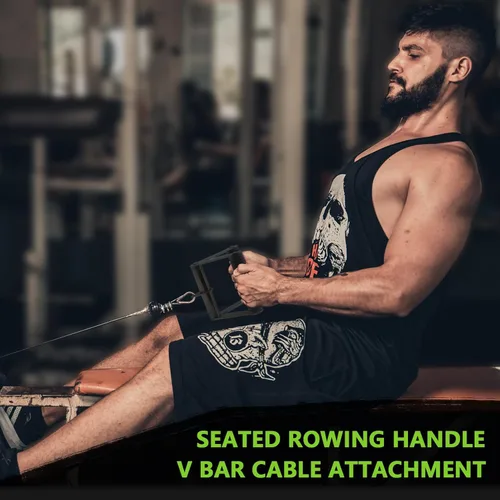 Miniatura 6 de Accesorio de cable de doble mango en D para entrenamiento con pesas, de acero con empuñadura de goma antideslizante (negro)