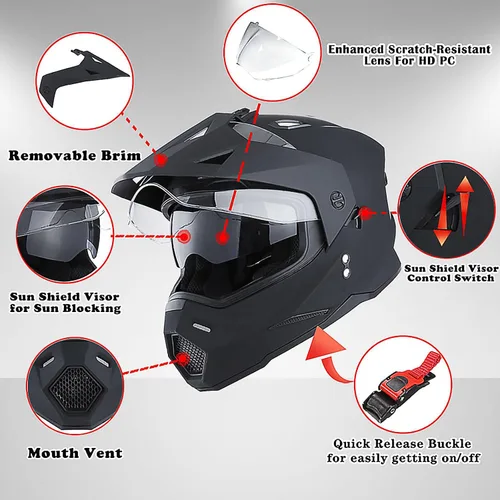 Miniatura 5 de 1Storm Dual Sport Motocross Off Road Casco de cara completa con visera doble: HF802