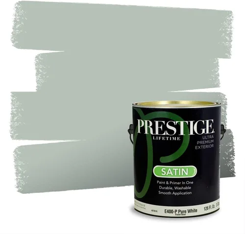 Miniatura 142 de Prestige Paints - Pintura exterior e imprimación en uno, 1 galón, plano, compatibilidad comparable con el color menta «Whipped Mint» de Behr