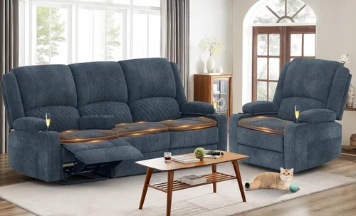 Miniatura 33 de Yolsali Sofá reclinable, sofá reclinable manual de 3 plazas con cojín de 2 niveles, sofás reclinables para sala de estar con consola removible