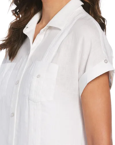 Miniatura 3 de Cubavera Vestido guayabera de lino de manga corta liso con dos bolsillos para mujer