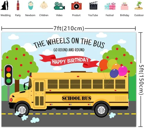 Miniatura 3 de Lofaris Telón de fondo de feliz cumpleaños, las ruedas en el autobús, gira y vuelta, autobús de regreso a la escuela, cumpleaños para niños y niñas