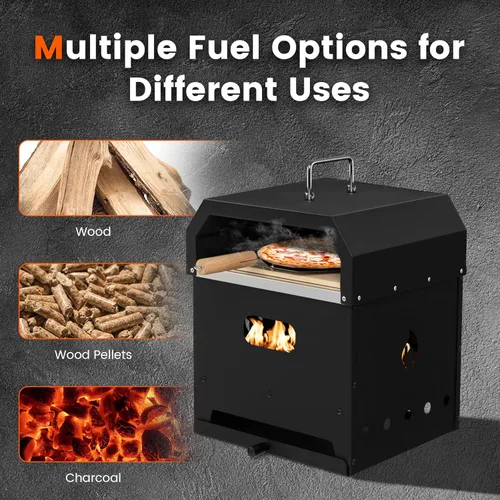 Miniatura 4 de COSTWAY Horno de pizza al aire libre, horno de pizza desmontable 4 en 1 con piedra para pizza, parrilla de cocina, pala para pizza, mango