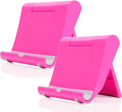 Soporte de teléfono celular para escritorio, paquete de 2 soportes para teléfono móvil, soporte para tableta de escritorio, soporte plegable Rosa 2