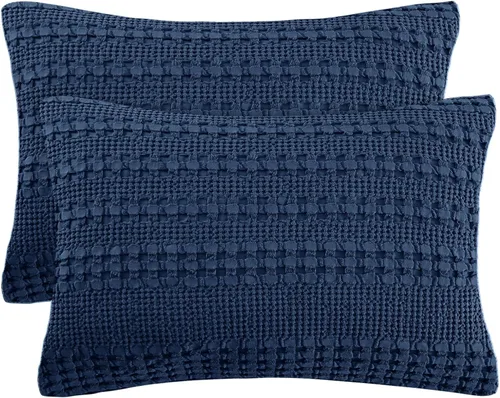 Miniatura 46 de PHF Fundas de almohada con tejido de gofre de 24" x 24", paquete de 2, funda de almohada cuadrada 100% algodón para decoración de ropa de cama, sin