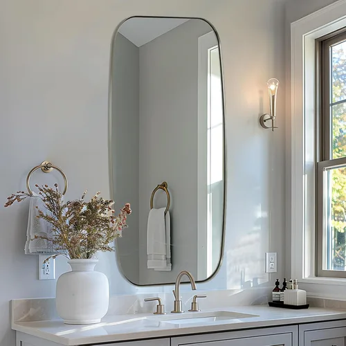 Miniatura 191 de ANDY STAR Espejo de baño de níquel cepillado, espejo ovalado de 20 x 30 pulgadas para baño, espejo oblongo de níquel cepillado con marco de metal