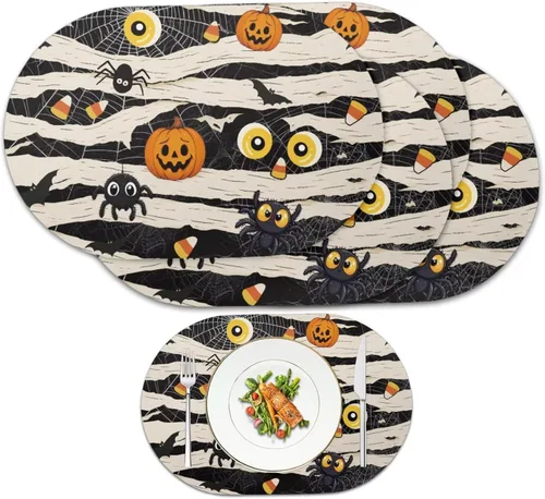 Miniatura 43 de Pumpkin Placemats Set of 4 Ghost Non Slip Washable Heat Resistant Place Mats 12x18 Inch Round Tablemats for Dining Kitchen Party Daily Table Decor