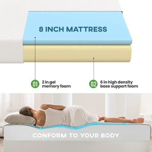 Miniatura 4 de Base de cama de plataforma metálica de 14 pulgadas con soporte de listones de acero, base de colchón con colchón de espuma viscoelástica de 8