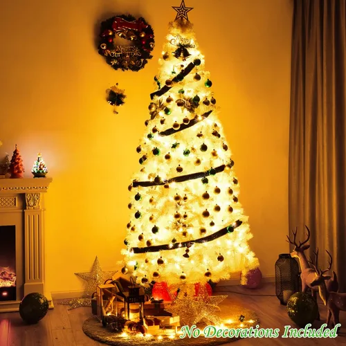 Miniatura 2 de BestComfort Blanco artificial de 5/6/7/8 pies, fácil montaje, base de metal, árbol de Navidad falso para decoración de fiestas en el hogar, oficina