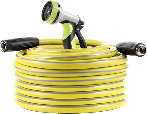 Miniatura 8 de Manguera de jardín de 25 pies, manguera de agua resistente con boquilla de pulverización de 9 vías y 4 capas flexibles híbridas de latón chapado