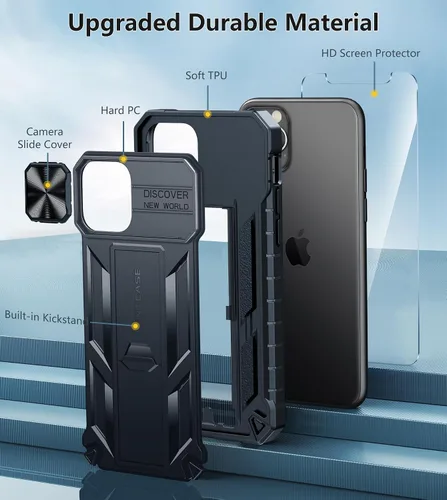 Miniatura 5 de FNTCASE for iPhone 11-Pro Phone Case: Military Grade Drop Proof Mobile Cover with Kickstand & Slide Rugged Shockproof Bumper Heavy Duty Protector