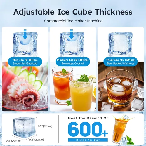 Miniatura 5 de Máquina de hielo comercial de 100 libras/24 horas, contenedor de almacenamiento de 33 libras, 45 cubos de hielo en 8-12 minutos, máquina de hielo