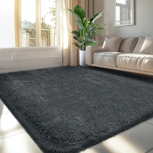 Miniatura 19 de Topmaxcs Alfombra de Área de Pelo Largo Negro para Dormitorio: 8x10 Alfombras de Área de Pelo Largo Esponjosas para Sala de Estar- Alfombras