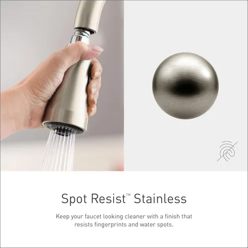 Miniatura 3 de Moen Adler Spot Resist - Grifo de fregadero de cocina de una manija de arco alto de acero inoxidable con rociador desplegable Power Clean, 87233SRS