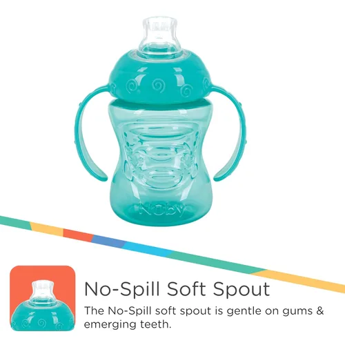 Miniatura 4 de Nuby Paquete de 3 vasos para niños pequeños con dos asas y sin derrames, a prueba de derrames, con agarre fácil y firme, color aguamarina, azul