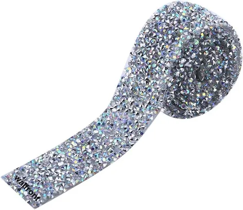 1 yarda 1.2 in ancho brillante pegamento trasero cristal Rhinestone cinturón de bandas decorativas (color AB)