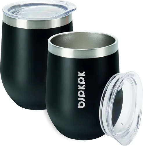 Miniatura 22 de BJPKPK 2 vasos de vino aislados de 12 onzas, tazas de café al vacío de doble pared de 12 onzas con tapa, vasos de vino de acero inoxidable A-verde