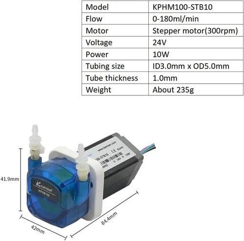 Miniatura 2 de Kamoer KPHM100-STB10 bomba peristáltica de flujo bajo de alta precisión 24V motor paso a paso bomba dosificadora líquida de servicio largo 0 ~ 6.1